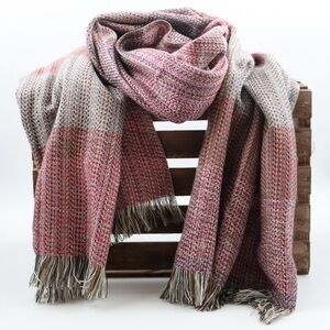 NWT Handwoven Alpaca Wool Striped Pink/Grey, Scarves/Shawl